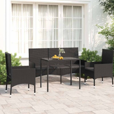 vidaXL Set mobilier relaxare grădină 4 piese cu perne poliratan negru 319506 foto