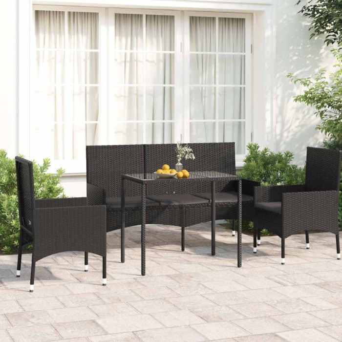 vidaXL Set mobilier relaxare grădină 4 piese cu perne poliratan negru 319506