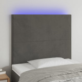 Tablie de pat cu LED, gri &icirc;nchis, 90x5x118/128 cm, catifea GartenMobel Dekor, vidaXL