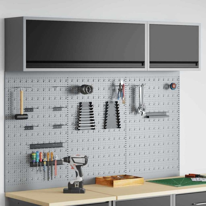 Set dulap unelte &amp; panou c&acirc;rlige de perete, 5 piese negru metal
