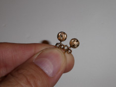 CERCEI AUR 14K - Bobite mici - Sculptate - Tip Stud - Pt copii - Vintage - 1.7g. foto