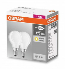 Set 2 becuri Led Osram, E14, LED BASE CLASSIC P, 4W (40W), 220-240V, 470 lumeni, lumina calda (2700K), durata de viata 10.000 ore, clasa energetica A+ foto