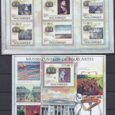 DB1 Pictura Mozambic Pissaro Degas Courbet van Gogh Rodin Cezanne MS + SS MNH