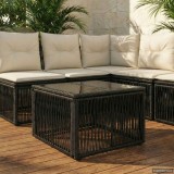 vidaXL Masă de Grădină Negru 55 x 55 x 37 cm Ratan PE și sticlă 42035133
