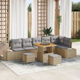 Set de canapea pentru grădină vidaXL 9 piese cu perne Bej Ratan Sintetic Acacia, Canapea de grădină vidaXL 2 locuri cu perne Bej Ratan Sintetic, Set d