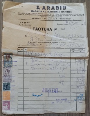 Factura S. Arabiu, Magazin cu Materiale Technice, Bucuresti 1942 foto