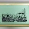 Tava vintage 42cm cu pictura pe sticla Scena de vanatoare