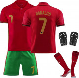 Echipament de fotbal Hereneer cu Ronaldo, tricou, pantaloni, jambiere, aparatori, pentru copii, Marimea 18 - RESIGILAT