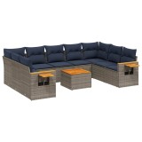 Cumpara ieftin Set canapele de gradina cu perne, 10 piese, gri, poliratan
