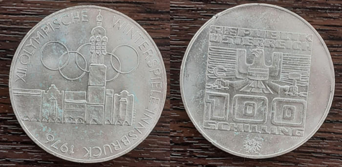 (A178) MONEDA DIN ARGINT AUSTRIA- 100 SCHILLING 1976,JOCURILE OLIMPICE INNSBRUCK