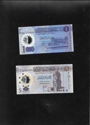 Set Libia Libya 1 + 5 dinars dinari polimer unc foto