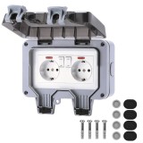 Priza dubla, impermeabila IP66, cu capac de protectie, accesorii instalare, 110 x 81 x 168 mm, alb/gri, Oem