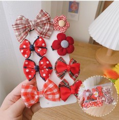 Set de 8 accesorii pentru par - Fundite rosii foto