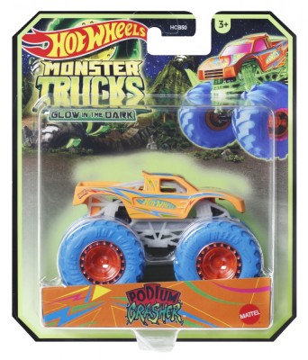 HOT WHEELS MONSTER TRUCK GLOW IN THE DARK MASINUTA PODIUM CRASHER SCARA 1:64 SuperHeroes ToysZone foto