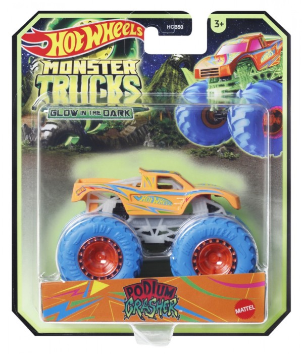 HOT WHEELS MONSTER TRUCK GLOW IN THE DARK MASINUTA PODIUM CRASHER SCARA 1:64 SuperHeroes ToysZone
