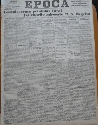 Ziarul Epoca, 26 octombrie 1899 ; Convalescenta printului Carol foto