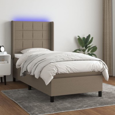 Gossi pat cu arcuri, saltea si led, gri taupe, 80x200 cm, textil foto
