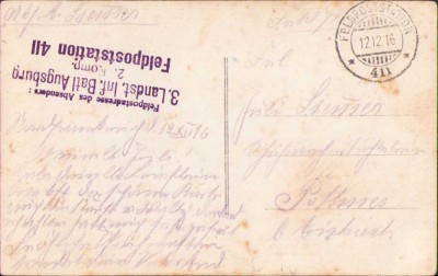 HST CP65 Carte poștală 1916 Feldpoststation 411 foto