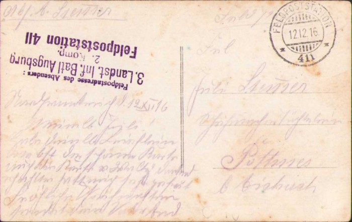 HST CP65 Carte poștală 1916 Feldpoststation 411