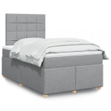 VidaXL Pat box spring cu saltea, gri deschis, 120x190 cm, textil