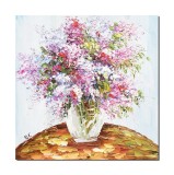 Cumpara ieftin Tablou 3D flori, Vaza cu flori multicolore pictat manual, 50x50cm ulei pe panza, Valentin Pop
