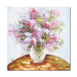 Tablou 3D flori, Vaza cu flori multicolore pictat manual, 50x50cm ulei pe panza, Valentin Pop