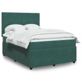 Cumpara ieftin Gossi pat box spring cu saltea, verde inchis, 140x200 cm, catifea