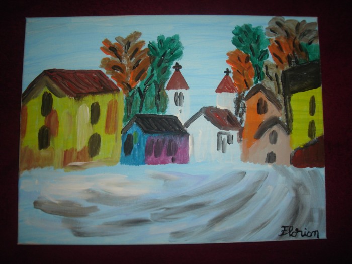 TABLOU PE PANZA CU SASIU NOU 30 X 40 CM CASUTE PE ULITA