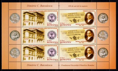 ✅RO 2005 LP 1698 b &amp;quot;D.C. Butculescu - 160 ani n.&amp;quot; mcoala+6V tip II (argint) , MNH foto