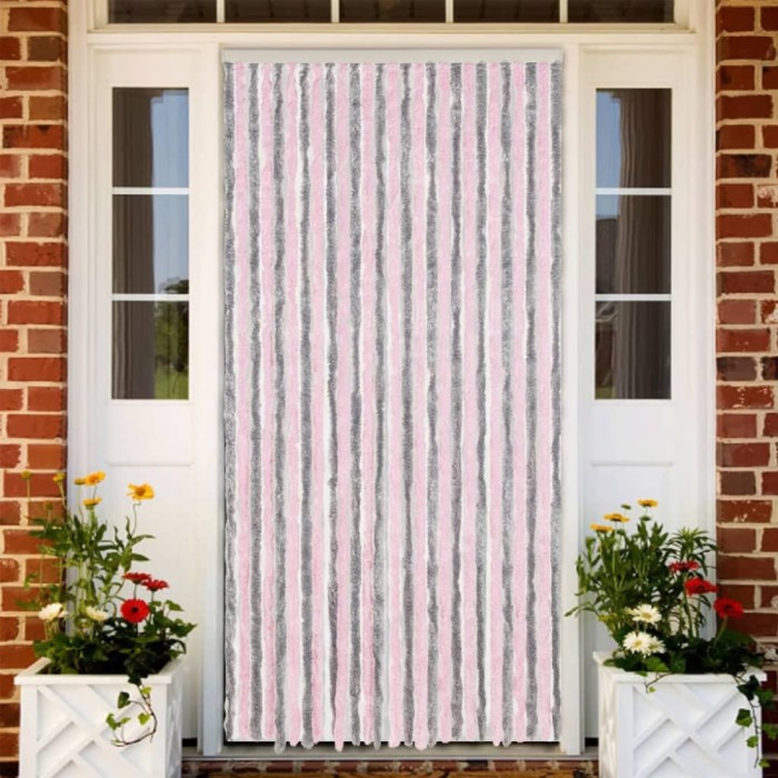 vidaXL Perdea pentru insecte gri argintiu și roz, 118x220 cm, chenille 4004886