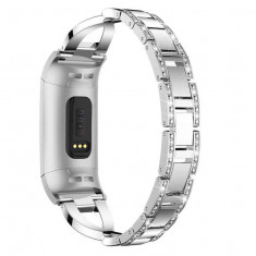 Curea bratara metalica Edman luxury pentru Fitbit Charge 3, Argintiu