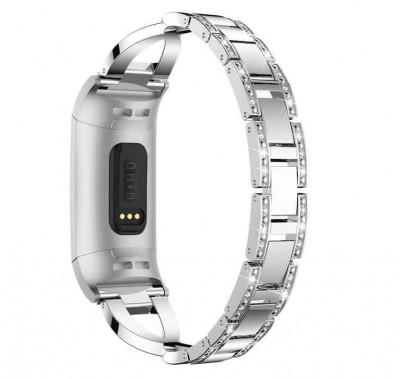 Curea bratara metalica Edman luxury pentru Fitbit Charge 3, Argintiu foto