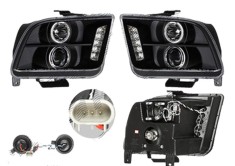 Set faruri tuning FORD MUSTANG, 09.2004-02.2009, Taiwan, partea stanga+dreapta, Tip=USA; tip bec H1+H1; manual; negru, transparent; Omologare: SAE;