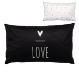 Cumpara ieftin Fata perna decorativa textil alb negru Inimioara 30x50 cm