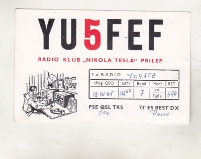bnk cp Iugoslavia Macedonia - QSL - Prilep 1965 foto