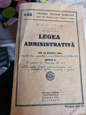 Legea Administrativa din 14 August 1938 foto