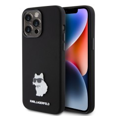 Husa Karl Lagerfeld iPhone 15 Pro Max Silicone, Choupette Metal Pin, negru, KLHCP15XSMHCNPK foto