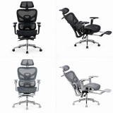 Scaun ergonomic de birou, sezut reglabil pe adancime, cotiere 5D, spatar si tetiera reglabile, suport picioare, mesh - Gri