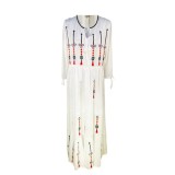 Rochie dama casual RL24, cu motive traditionale, alb/rosu , marimea M