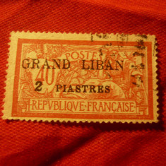 Timbru Liban 1923 supratipar Grand Liban 2 piastri /40c rosu si verde Franta,