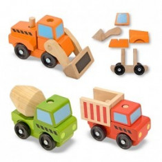 Melissa & Doug - Vehicule utilitare pentru constructii din lemn