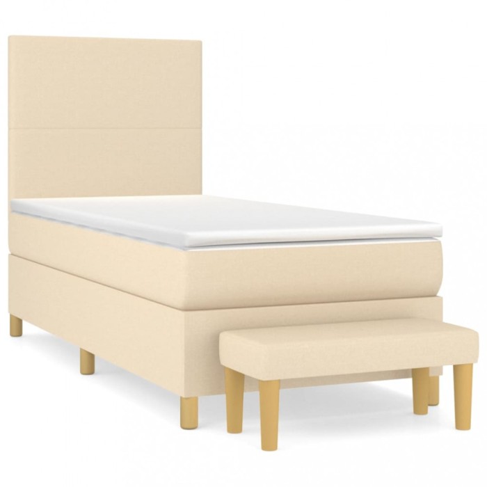 Pat box spring cu saltea, crem, 100x200 cm, textil