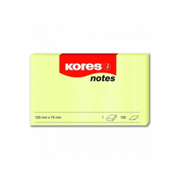 Notite Adezive Kores, 100 File, 75x125 mm, Galben Pal, Bloc Notes, Sticky Notes, Post-it, Post-it-uri, Bloc de Hartie, Notite pentru Birou, Notite Ade