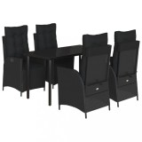 Set mobilier de gradina cu perne, 5 piese, negru, poliratan