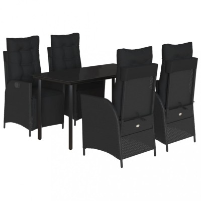 Set mobilier de gradina cu perne, 5 piese, negru, poliratan foto