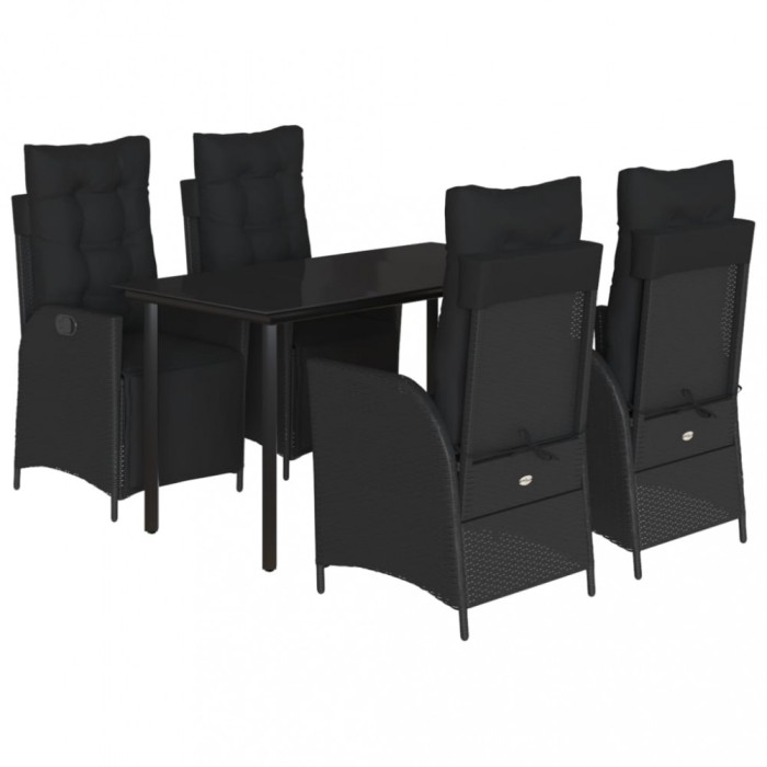 Set mobilier de gradina cu perne, 5 piese, negru, poliratan