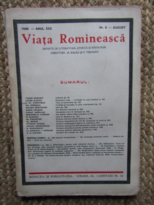VIATA ROMANEASCA 1938 ANUL XXX NR 8- AUGUST foto