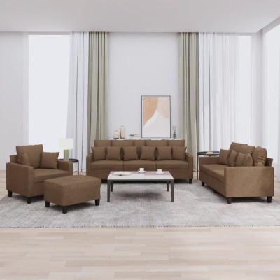 vidaXL Set de canapele cu perne, 4 piese, maro, textil 3201643 foto