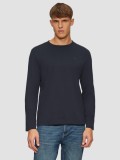 Cumpara ieftin Tricou cu maneca lunga barbati, decolteu la baza gatului, logo, Bleumarin, S