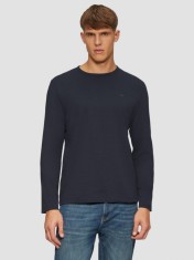 Tricou cu maneca lunga barbati, decolteu la baza gatului, logo, Bleumarin, S foto